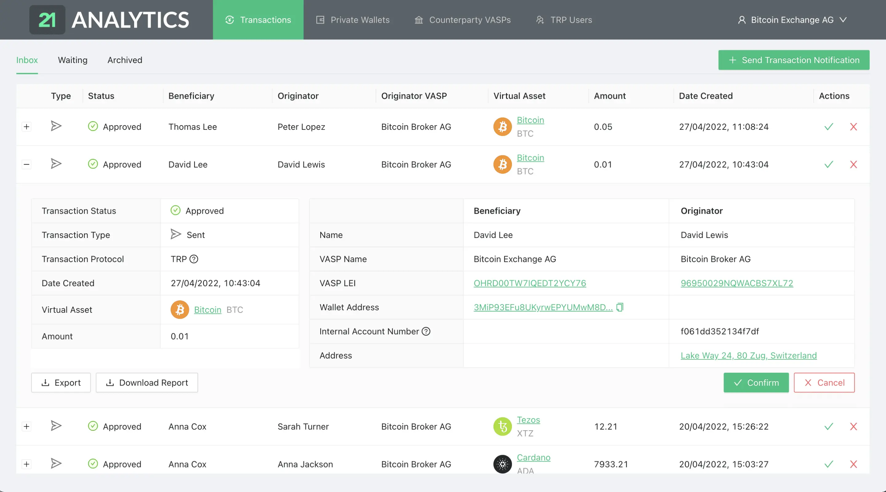 Transactions User Interface