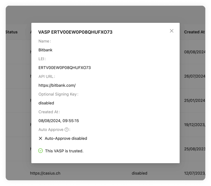 Satoshi Test settings with optional selected DTI Assets