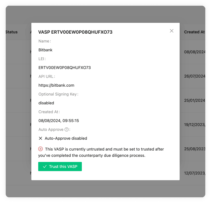 Satoshi Test settings with optional selected DTI Assets