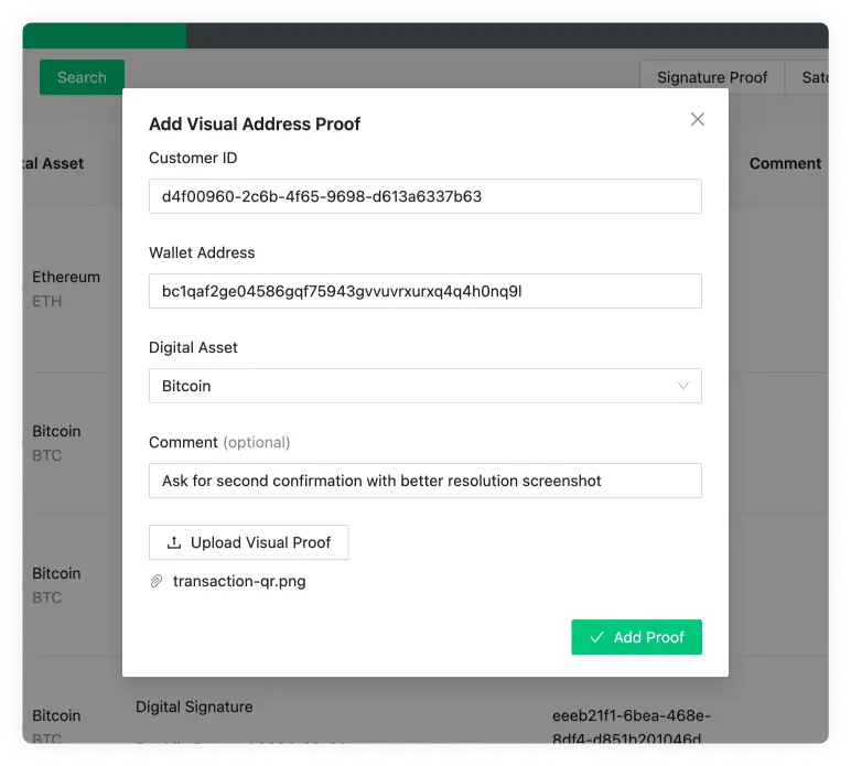 Satoshi Test settings with optional selected DTI Assets