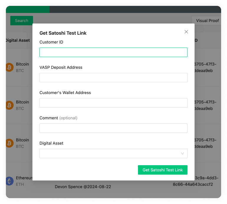 Customer ID on Satoshi Test Portal