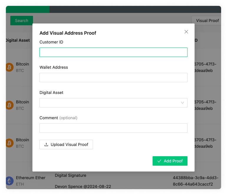 Customer ID on Visual Proof