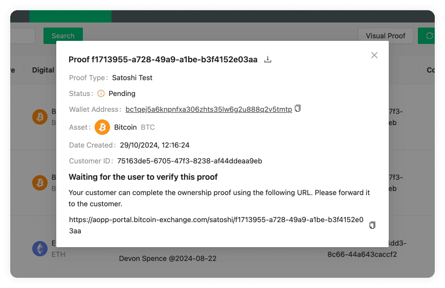 Satoshi Test settings with optional selected DTI Assets