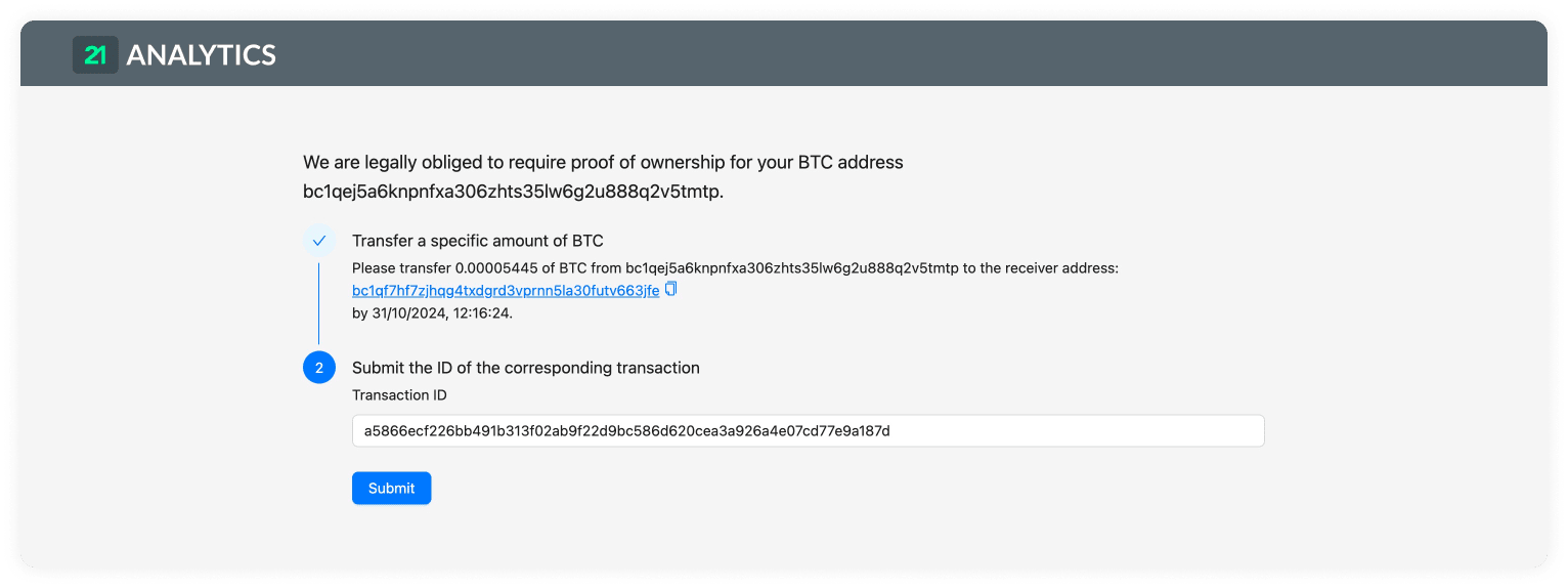 Satoshi Test settings with optional selected DTI Assets